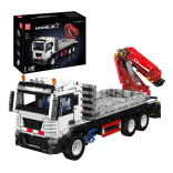 KIT DE BLOCOS DE MONTAR CAMINHÃO COM GUINDASTE CONTROLE REMOTO E BLUETOOTH TRUCK MOUNTED CRANE 2530 PEÇAS MOULD KING 17063